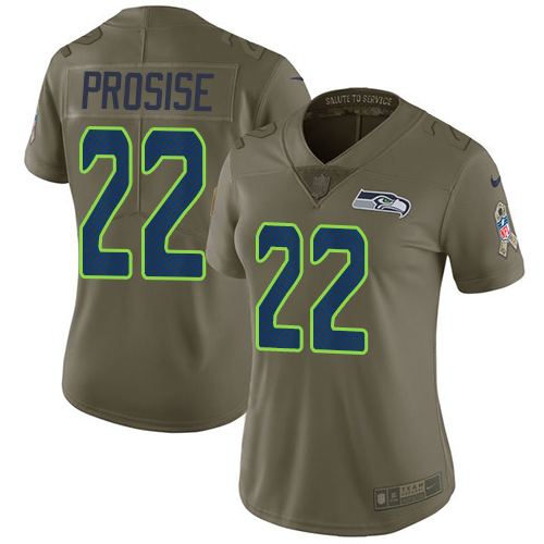 Seattle Seahawks #22 C. J. Prosise Olive Women's Stitched Limited 2017 Salute to Service Jersey Womens