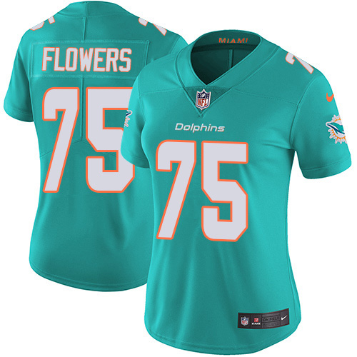 Miami Dolphins #75 Ereck Flowers Aqua Green Team Color Women's Stitched Vapor Untouchable Limited Jersey Womens