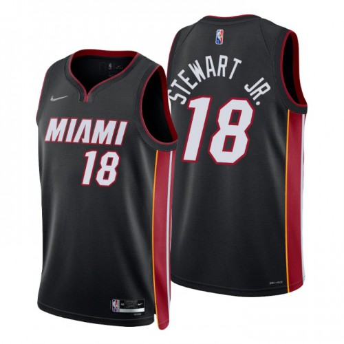 Miami Heat #18 D.J.Stewart Jr. Black Mens 2021-22 75th Anniversary Diamond Swingman Jersey - Icon Edition Mens