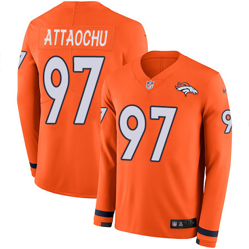 Denver Broncos #97 Jeremiah Attaochu Orange Team Color Men's Stitched Limited Therma Long Sleeve Jersey Men's