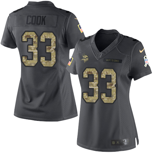 Minnesota Vikings #33 Dalvin Cook Black Women's Stitched Limited 2016 Salute To Service Jersey Womens