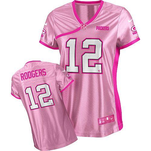 Packers #12 Aaron Rodgers Pink Women's Be Luv'd Stitched Elite Jersey