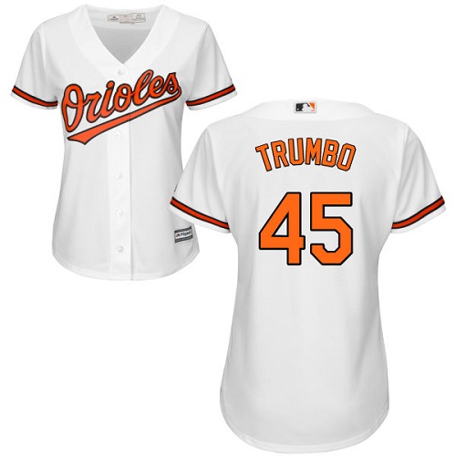 Baltimore Orioles #45 Mark Trumbo White Home Women's Stitched Jersey Womens