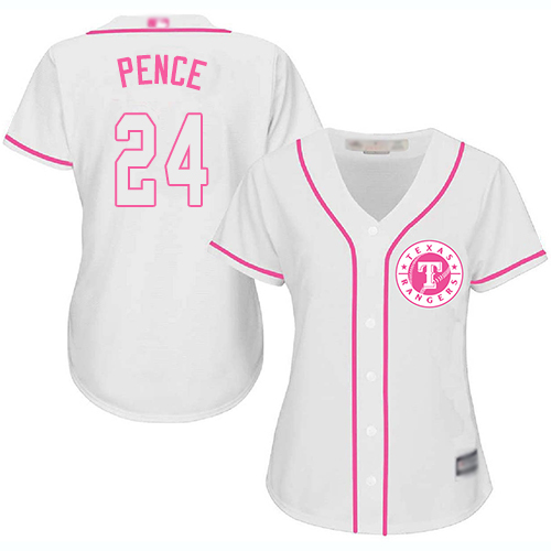 Texas Rangers #24 Hunter Pence White/Pink Fashion Women's Stitched Jersey Womens