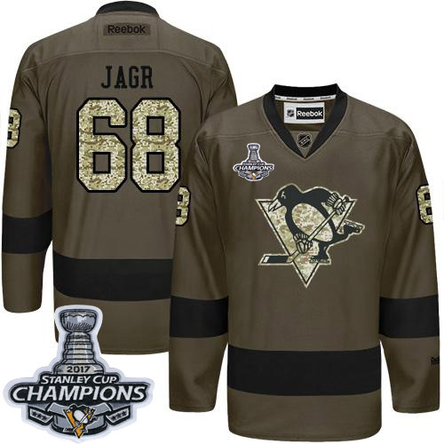 Pittsburgh Penguins #68 Jaromir Jagr Green Salute to Service 2017 Stanley Cup Finals Champions Stitched Jersey Men's