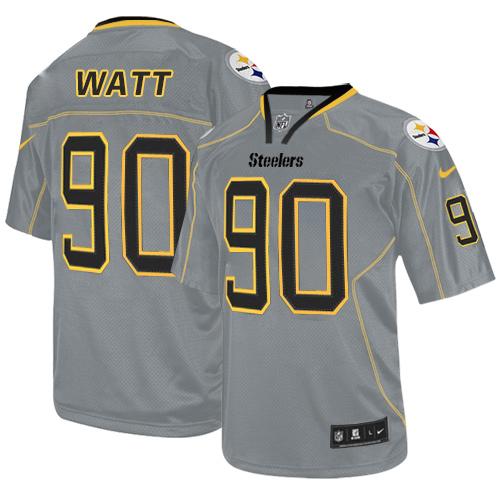 Steelers #90 T. J. Watt Lights Out Grey Men's Stitched Elite Jersey