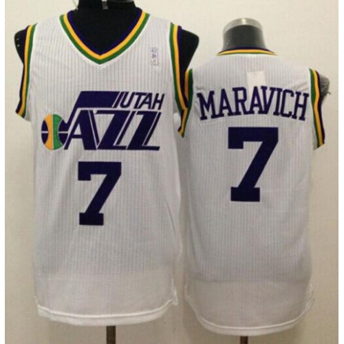 Utah Jazz #7 Pete Maravich White Throwback Stitched Jersey Mens