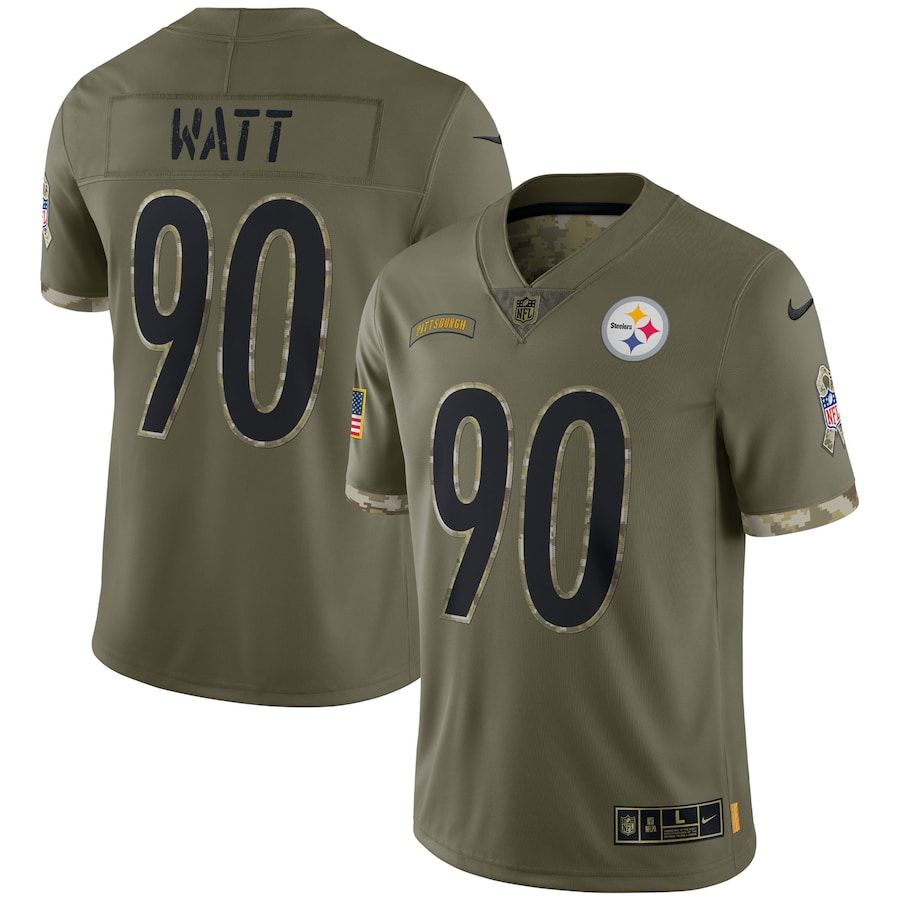 Pittsburgh Steelers #90 T.J. Watt Men's 2022 Salute To Service Limited Jersey - Olive