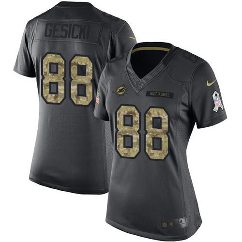 Dolphins #88 Mike Gesicki Black Women's Stitched Limited 2016 Salute To Service Jersey