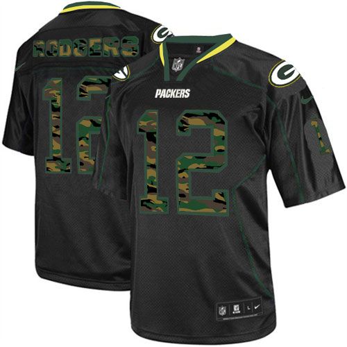 Packers #12 Aaron Rodgers Black Men's Stitched Elite Camo Fashion Jersey