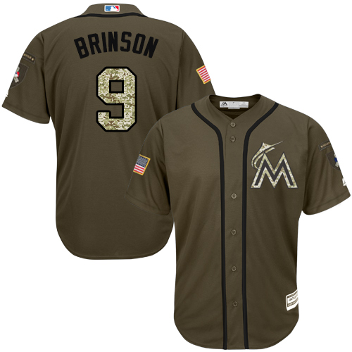 Miami Marlins #9 Lewis Brinson Green Salute to Service Stitched Jersey Men's