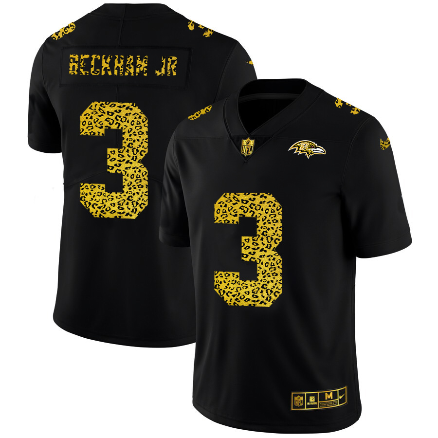 Baltimore Ravens #3 Odell Beckham Jr. Men's Leopard Print Fashion Vapor Limited Jersey Black