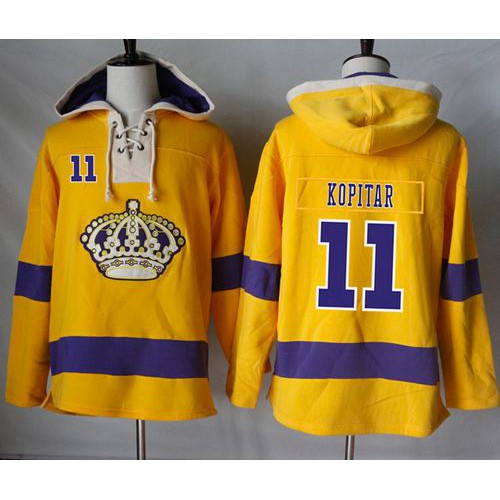 Los Angeles Kings #11 Anze Kopitar Gold Sawyer Hooded Sweatshirt Stitched Jersey Men's