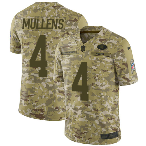 San Francisco 49ers #4 Nick Mullens Camo Youth Stitched Limited 2018 Salute to Service Jersey Youth
