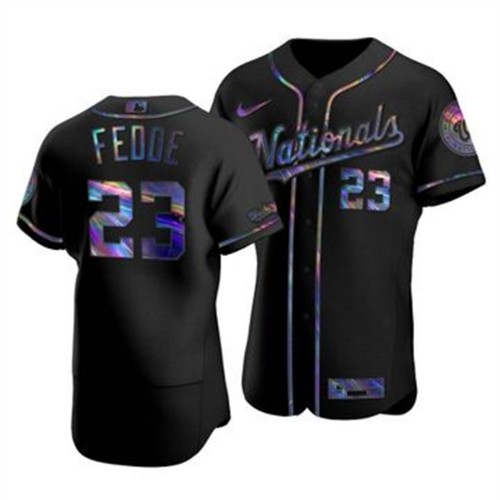 Washington Washington Nationals #23 Erick Fedde Men's Iridescent Holographic Collection Jersey - Black Men's