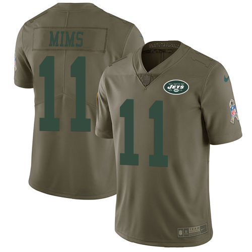 New York Jets #11 Denzel Mim Olive Men's Stitched Limited 2017 Salute To Service Jersey Men's
