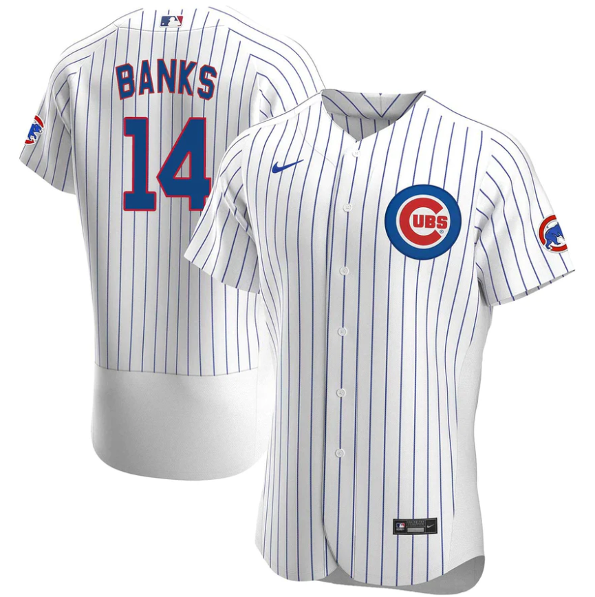 Men's Chicago Cubs #14 Ernie Banks White Royal Home Flex Base Jersey