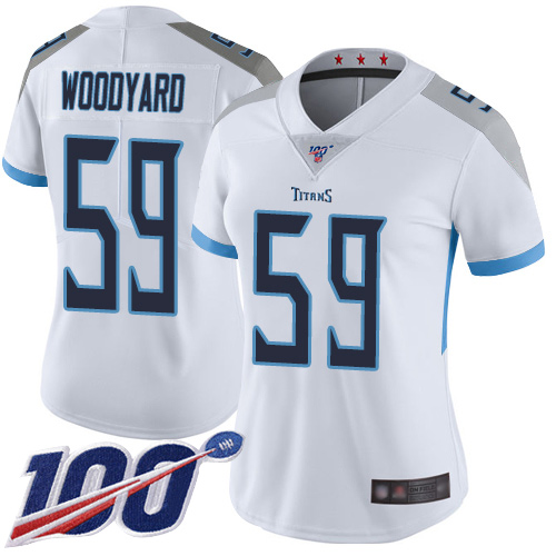 Tennessee Titans #59 Wesley Woodyard White Women's Stitched 100th Season Vapor Limited Jersey Womens