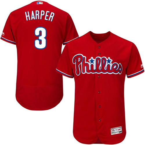 Philadelphia Phillies #3 Bryce Harper Red Flexbase Authentic Collection Stitched Jersey Men's