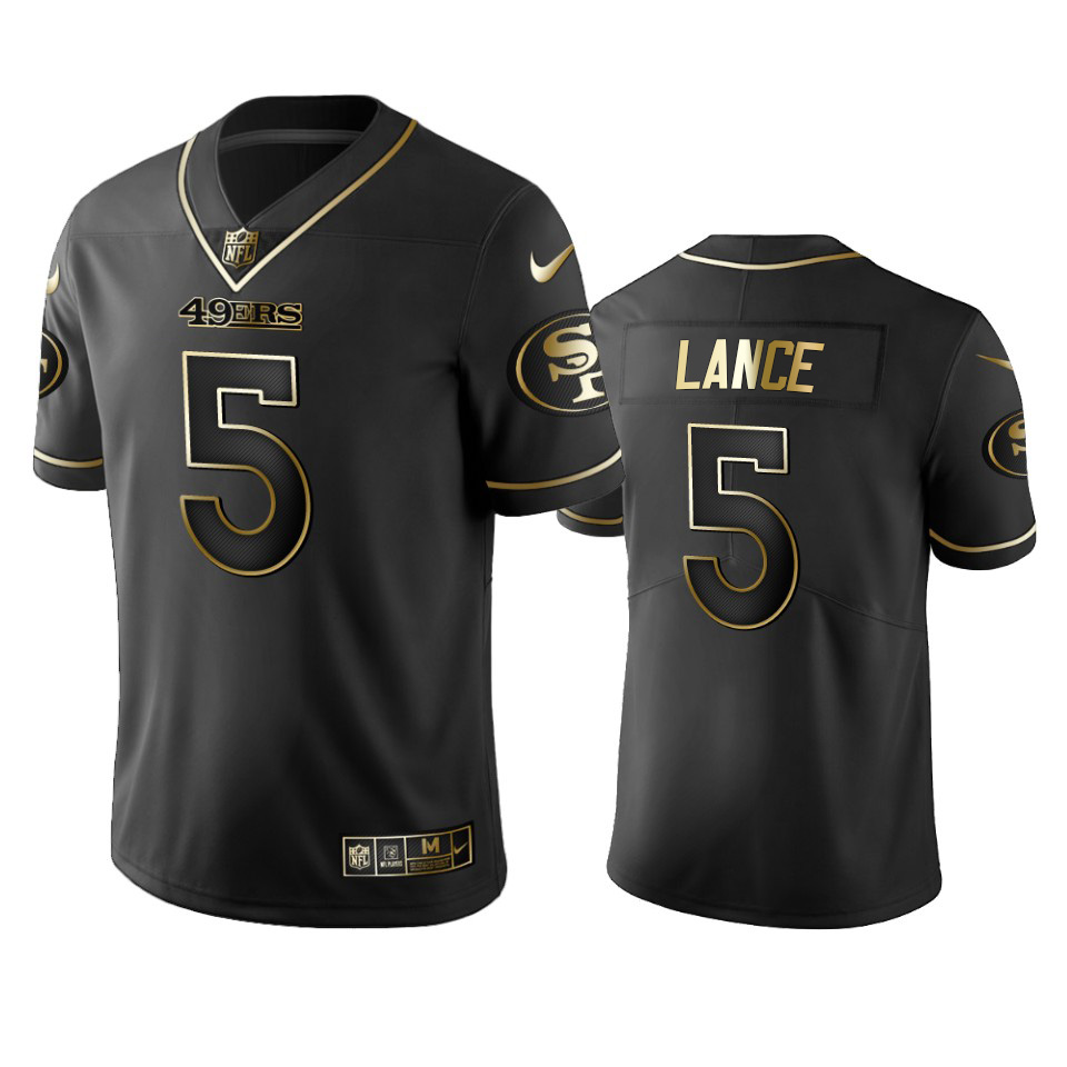 San Francisco 49ers #5 Trey Lance Black Golden Limited Edition Stitched Jersey