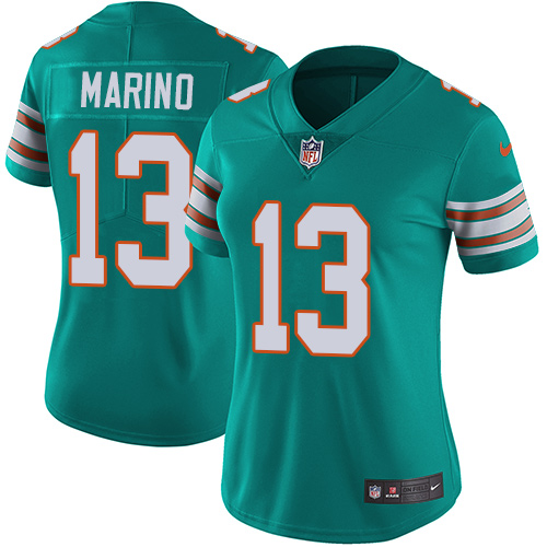 Dolphins #13 Dan Marino Aqua Green Alternate Women's Stitched Vapor Untouchable Limited Jersey