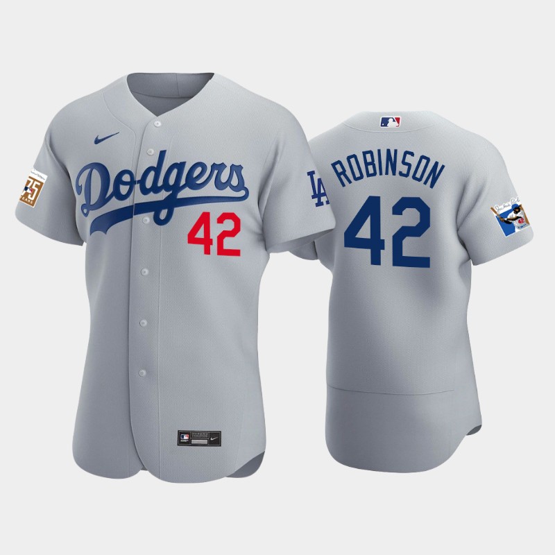 Los Angeles Dodgers #42 Jackie Robinson Men's Jackie Robinson 75th Anniversary Authentic Jersey - Gray