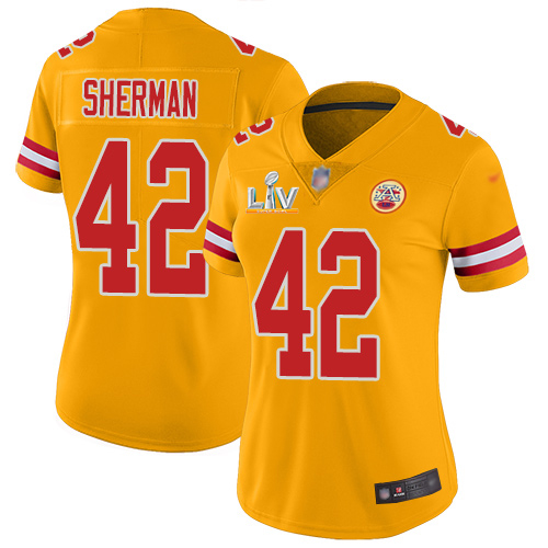 Kansas City Chiefs #42 Anthony Sherman Gold Women's Super Bowl LV Bound Stitched Limited Inverted Legend Jersey Womens