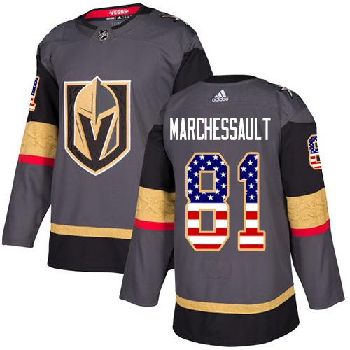 Adidas Golden Knights #81 Jonathan Marchessault Grey 2023 Stanley Cup Final Patch Home Authentic USA Flag Stitched Jersey