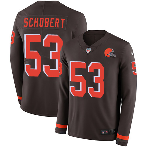 Cleveland Browns #53 Joe Schobert Brown Team Color Men's Stitched Limited Therma Long Sleeve Jersey Men's