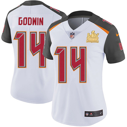 Buccaneers #14 Chris Godwin White Women's Super Bowl LV Champions Patch Stitched Vapor Untouchable Limited Jersey
