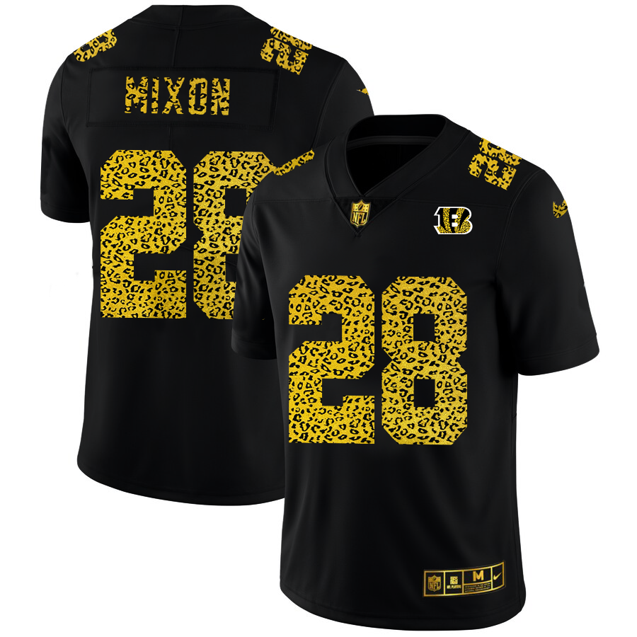 Cincinnati Bengals #28 Joe Mixon Men's Leopard Print Fashion Vapor Limited Jersey Black