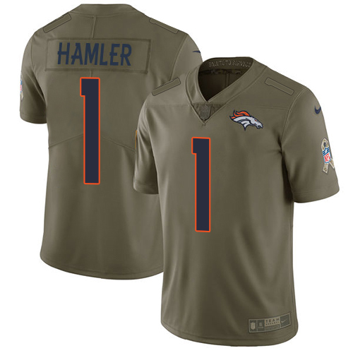 Broncos #1 KJ Hamler Olive Men's Stitched Limited 2017 Salute To Service Jersey