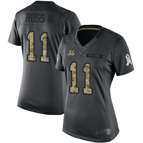Cincinnati Bengals #11 John Ross III Black Women's Stitched Limited 2016 Salute to Service Jersey Womens