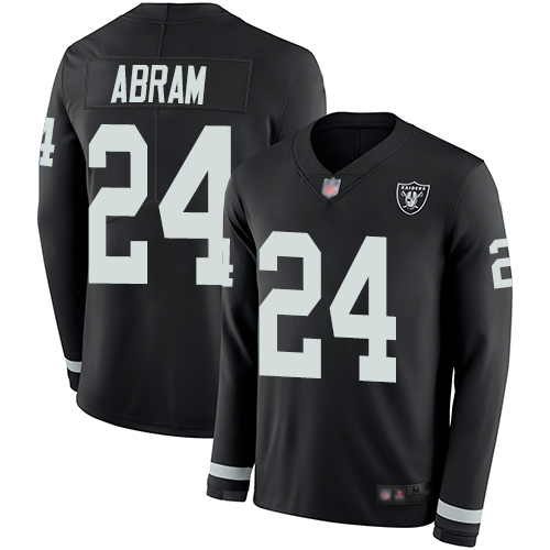 Raiders #24 Johnathan Abram Black Team Color Youth Stitched Limited Therma Long Sleeve Jersey