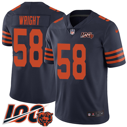 Bears #58 Darnell Wright Navy Blue Alternate Youth Stitched 100th Season Vapor Limited Jersey