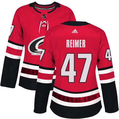 Adidas Carolina Hurricanes #47 James Reimer Red Home Authentic Women's Stitched Jersey Womens