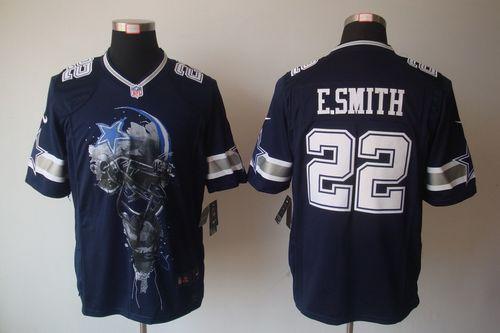 Cowboys #22 Emmitt Smith Navy Blue Team Color Men's Stitched Helmet Tri-Blend Limited Jersey