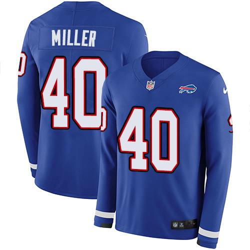 Bills #40 Von Miller Royal Blue Team Color Youth Stitched Limited Therma Long Sleeve Jersey