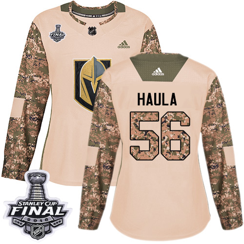 Adidas Golden Vegas Golden Knights #56 Erik Haula Camo Authentic 2017 Veterans Day 2018 Stanley Cup Final Women's Stitched Jersey Womens