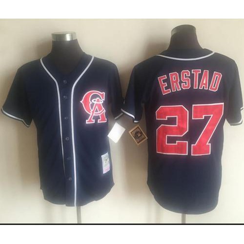 Mitchell And Ness Los Angeles Angels of Anaheim #27 Darin Erstad Navy Blue Throwback Stitched Jersey Men's