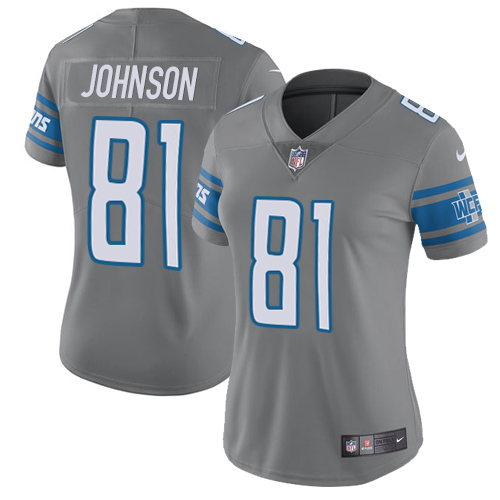 Detroit Lions #81 Calvin Johnson Gray Women's Stitched Limited Rush Jersey Womens