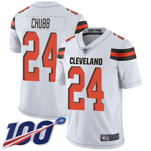 Browns #24 Nick Chubb White Men's Stitched 100th Season Vapor Limited Jersey