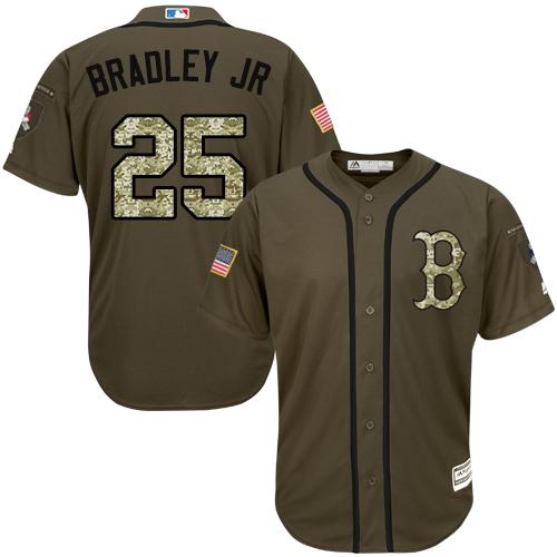 Boston Red Sox #25 Jackie Bradley Jr Green Salute to Service Stitched Jersey Men's