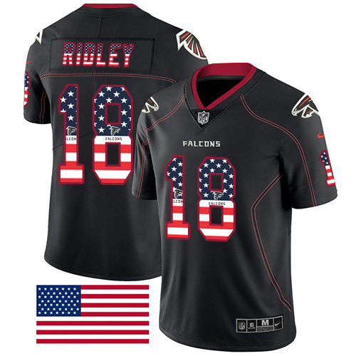Falcons #18 Calvin Ridley Black Men's Stitched Limited Rush USA Flag Jersey