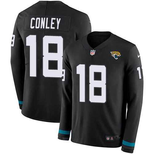 Jacksonville Jaguars #18 Chris Conley Black Team Color Men's Stitched Limited Therma Long Sleeve Jersey Men's