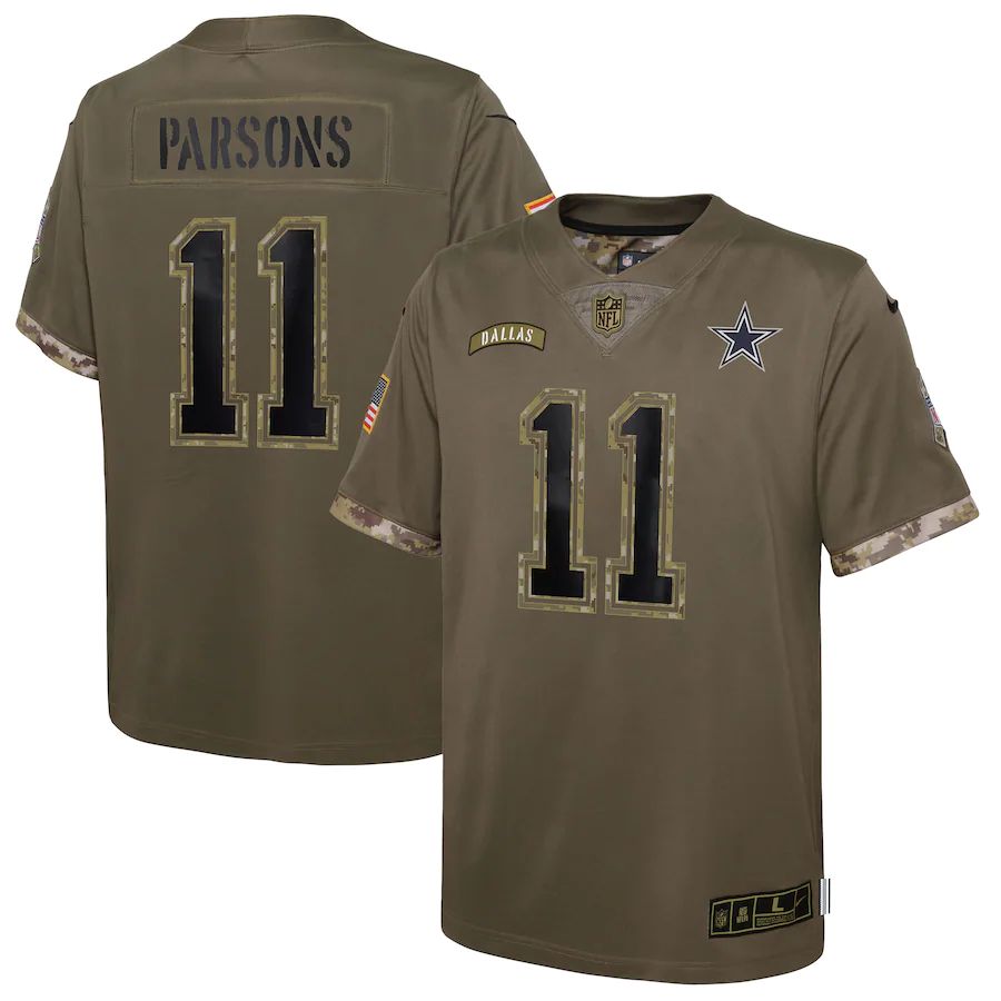 Dallas Cowboys #11 Micah Parsons Youth 2022 Salute To Service Limited Jersey - Olive