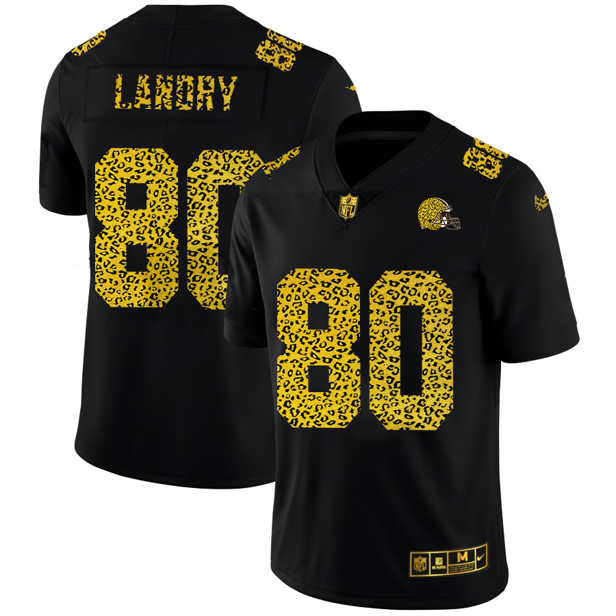 Cleveland Browns #80 Jarvis Landry Men's Leopard Print Fashion Vapor Limited Jersey Black