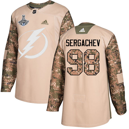 Adidas Tampa Bay Lightning #98 Mikhail Sergachev Camo Authentic 2017 Veterans Day 2020 Stanley Cup Champions Stitched Jersey Men's