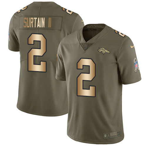 Broncos #2 Patrick Surtain II Olive/Gold Youth Stitched Limited 2017 Salute To Service Jersey