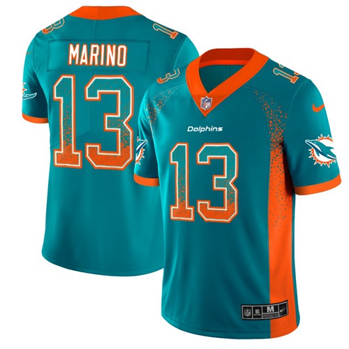 Dolphins #13 Dan Marino Aqua Green Team Color Men's Stitched Limited Rush Drift Fashion Jersey